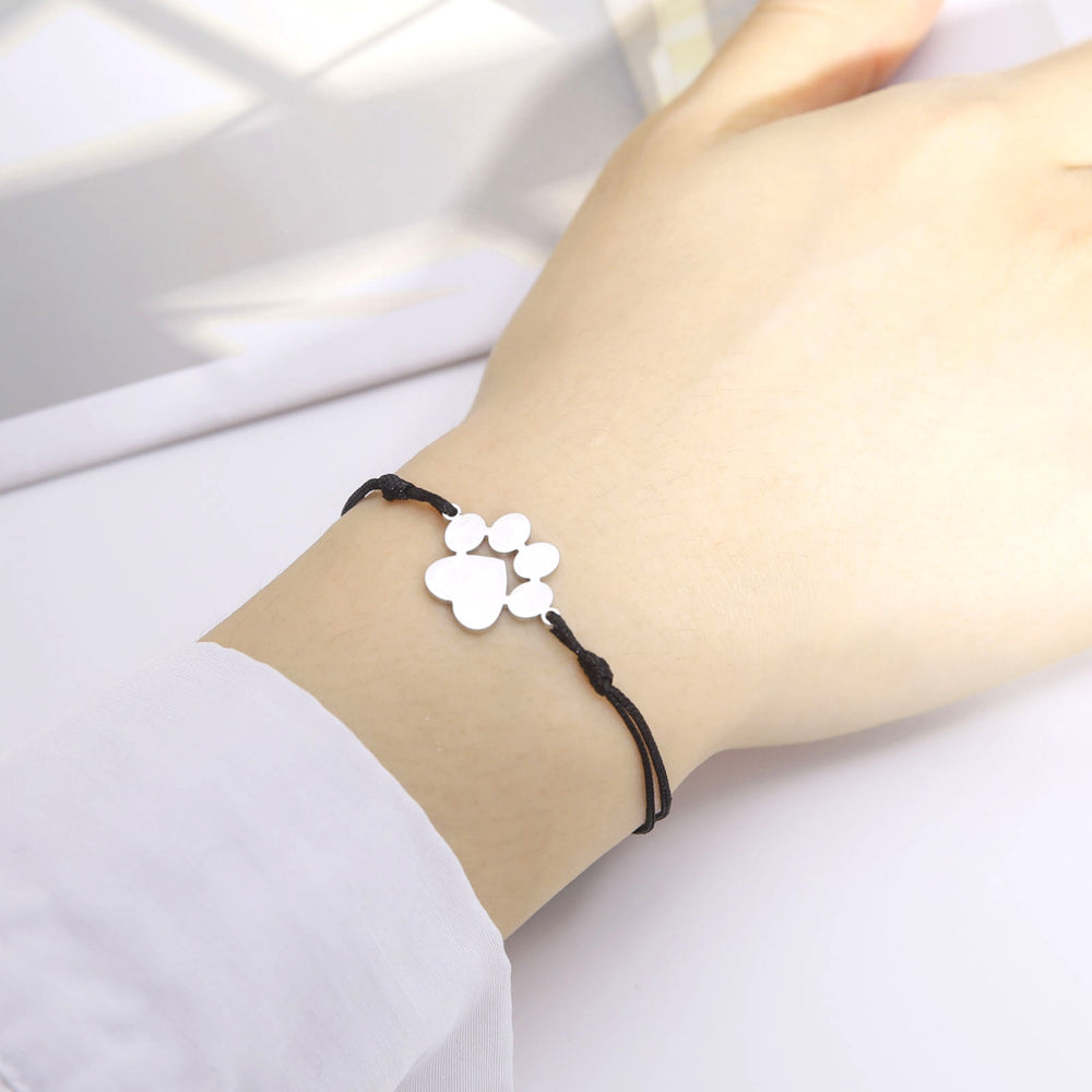 Adjustable Paw Print Pendant Bracelet with Wax Rope