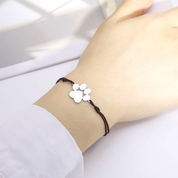 Adjustable Paw Print Pendant Bracelet with Wax Rope