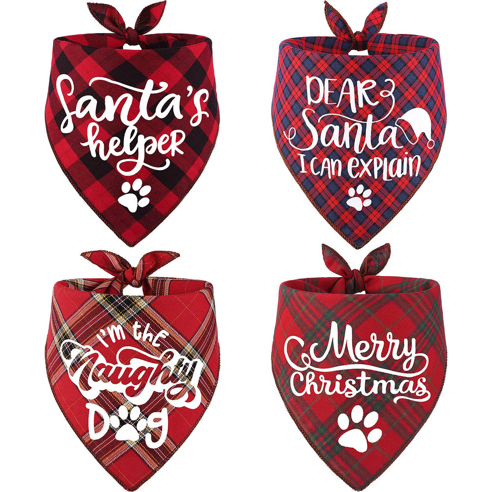 4 Pack Classic Christmas Bandanas Small to Large Dogs Cats