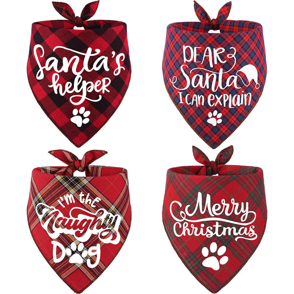 4 Pack Classic Christmas Bandanas Small to Large Dogs Cats